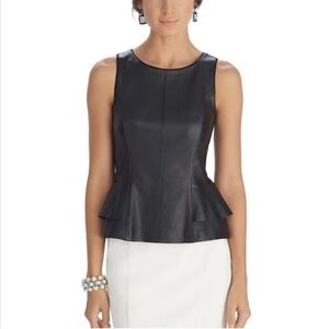 White House Black Market 100% Leather Black Peplum Top with Back Zipper Sz 0